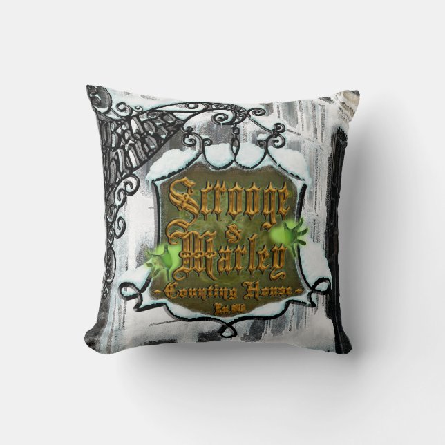 Scrooge&MarleySignScene Throw Pillow (Front)
