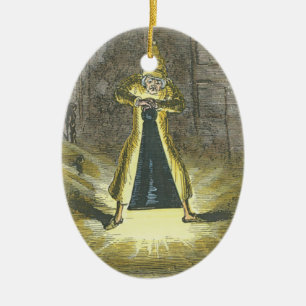 Scrooge trying to stop the Ghost of Christmas Past Ceramic Ornament
