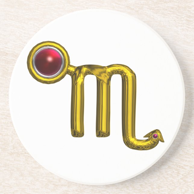 SCROPIO ZODIAC BIRTHDAY JEWEL Gold Red Grenade Coaster (Front)