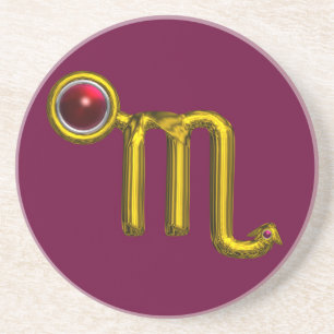 SCROPIO ZODIAC BIRTHDAY JEWEL Gold Red Grenade Coaster