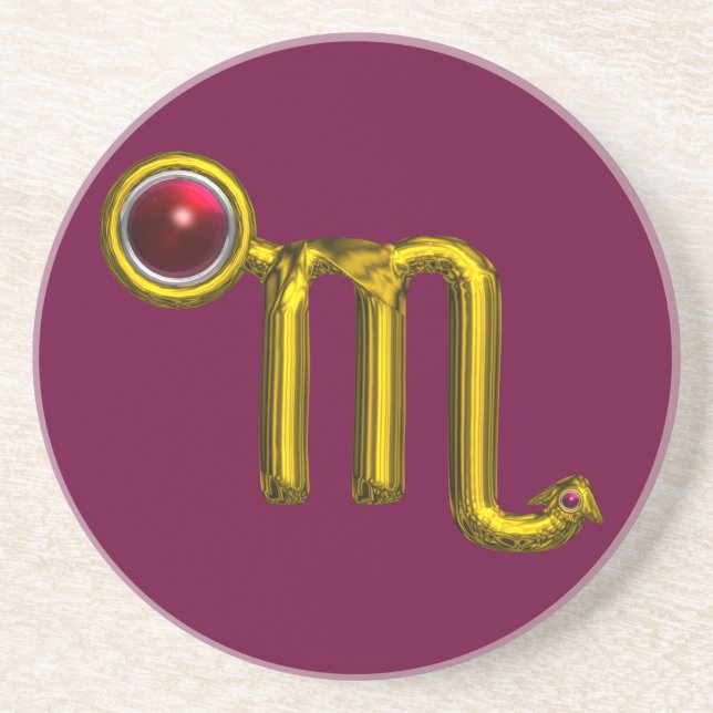 SCROPIO ZODIAC BIRTHDAY JEWEL Gold Red Grenade Coaster (Front)