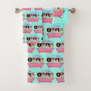 Scrub a dub dub, four Cavalier King Charles Spanie Bath Towel Set