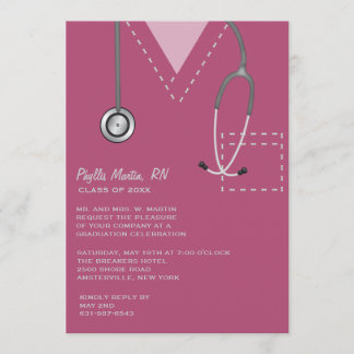 Scrubs Burgundy Medical Graduation Invitation