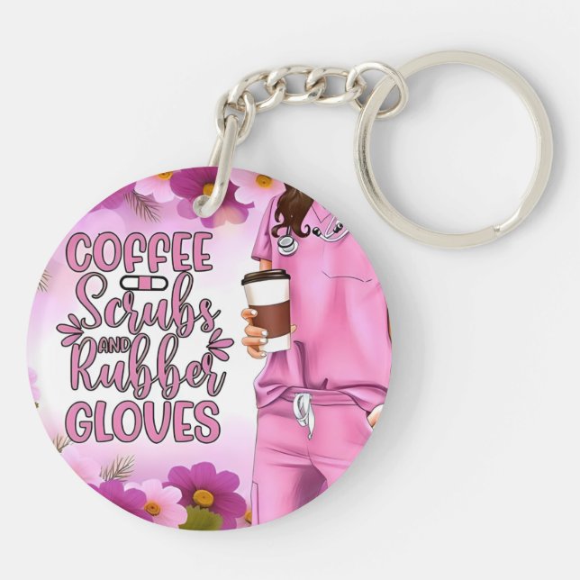 Scrubs de café et gants en caoutchouc Porte - clé  (Dos)