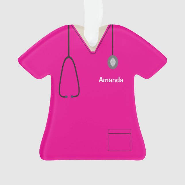 Scrubs Uniform Nurse Hot Pink Shirt Christmas Orn Ornament (Front)