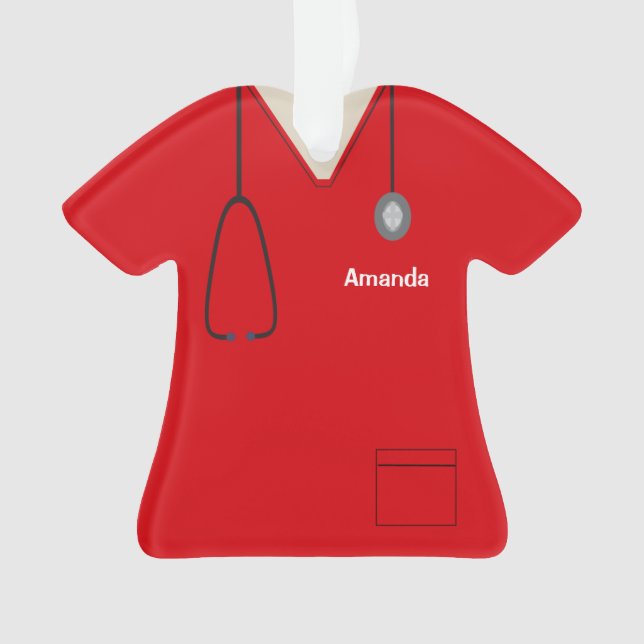Scrubs Uniforme Nurse Chemise Rouge Noël Orn (devant)