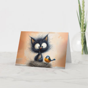 Scruffy Birthday Cat With a Worm Card