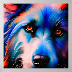 SCRUFFY BLUE N RED TERRIER DOG  POSTER