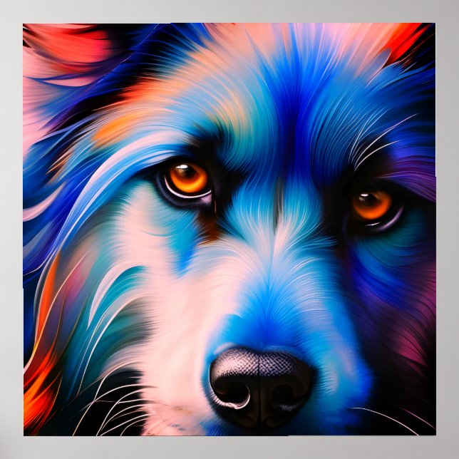 SCRUFFY BLUE N RED TERRIER DOG  POSTER (Front)