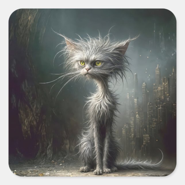 Scruffy City Street Cat Square Sticker (Front)