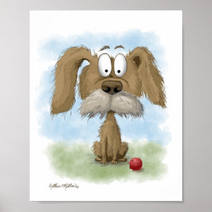 Scruffy Mutt Cartoon with ball Poster