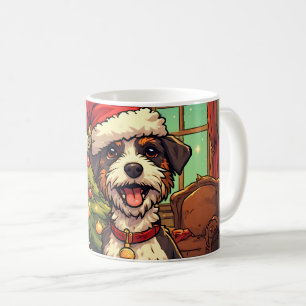 Scruffy Pup Santa Hat Christmas Tree Cheerful  Coffee Mug