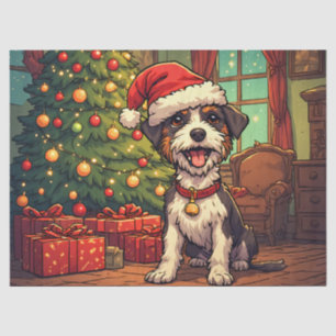 Scruffy Pup Santa Hat Christmas Tree Cheerful Tissue Paper