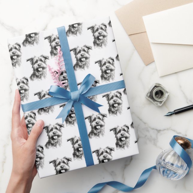 Scruffy Terrier Pencil Portrait Wrapping Paper (Gifting)
