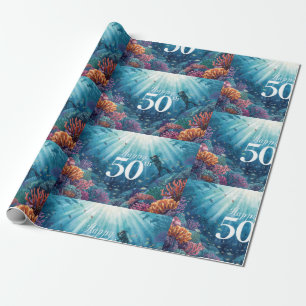 Scuba 50th birthday underwater birthday card  wrapping paper