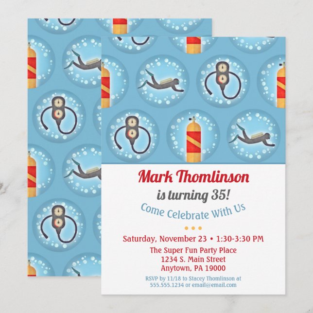 Scuba Birthday Invitation Diving Dive Flag (Front/Back)