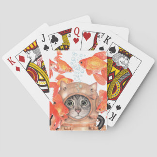 Scuba Cat Among the Fishes Playing Cards