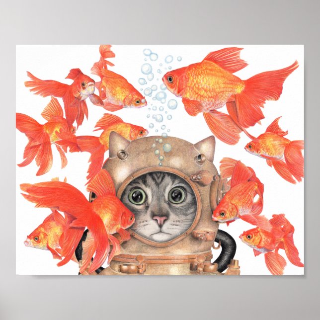 Scuba Cat Among the Fishes Poster (Front)