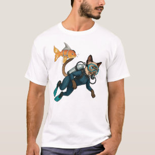 Scuba Cat Diving Blue Wet Suit T-Shirt