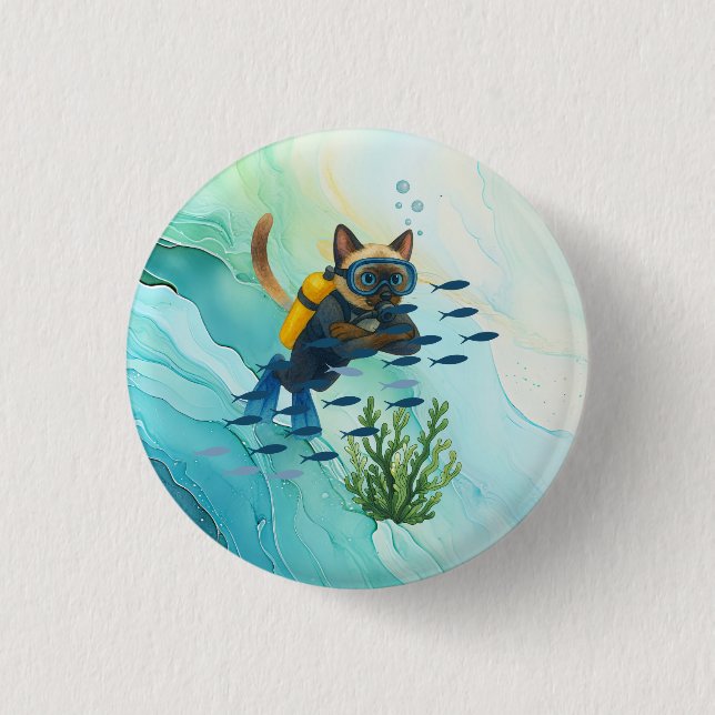 Scuba Cat is diving  Underwater  1 Inch Round Button (Front)