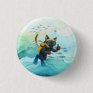 Scuba Cat is diving Underwater 1 Inch Round Button