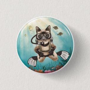 Scuba Cat is diving Underwater 1 Inch Round Button