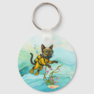 Scuba Cat is diving Underwater Keychain