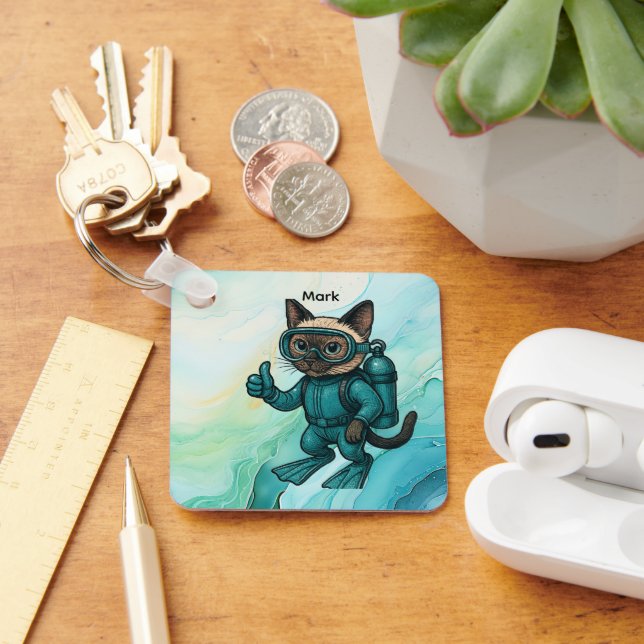 Scuba Cat is diving  Underwater  Keychain (Desk)