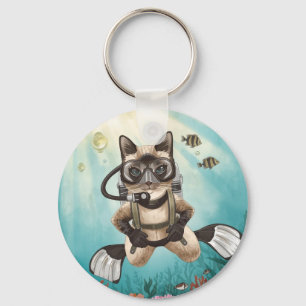 Scuba Cat is diving  Underwater  Keychain