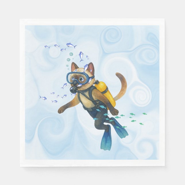 Scuba Cat is diving  Underwater  Napkin (Front)