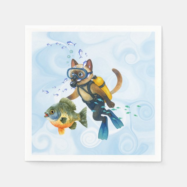 Scuba Cat is diving  Underwater  Napkin (Front)