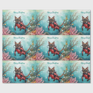 Scuba Cat Underwater Holiday Merry Christmas Wrapping Paper