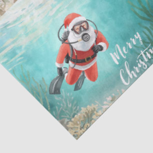 Scuba Christmas Santa Claus diving with turtle Tissue Paper