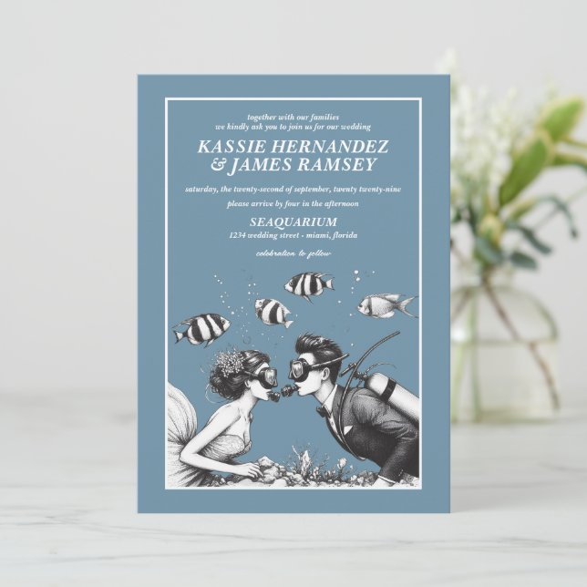 Scuba Couple Wedding Invitation (Standing Front)