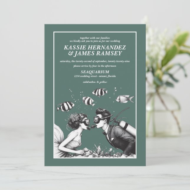 Scuba Couple Wedding Invitation (Standing Front)