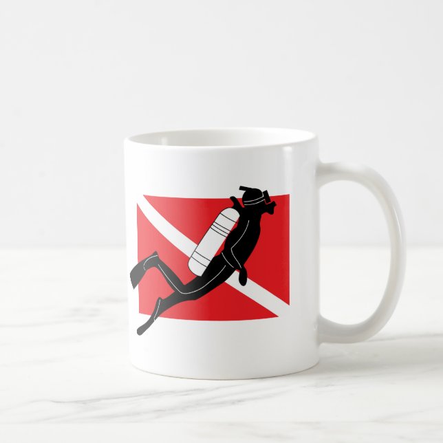 SCUBA Dive Flag With Male SCUBA Diver Coffee Mug (Right)