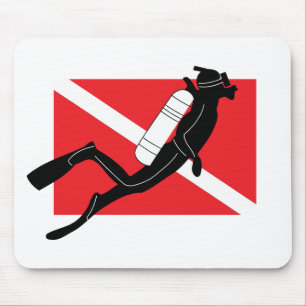 SCUBA Dive Flag With Male SCUBA Diver Mouse Pad