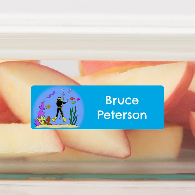 Scuba diver and sea creatures cartoon personalized (Affixed)