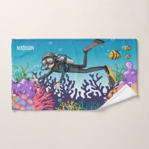 Scuba Diver custom name hand towel