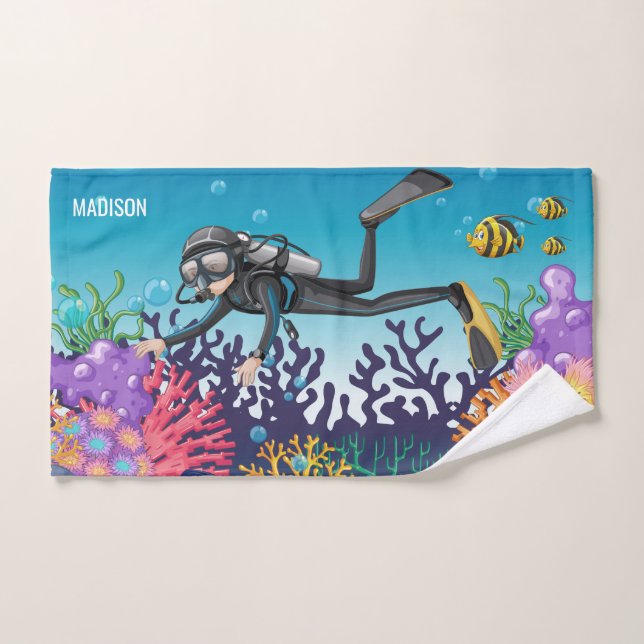Scuba Diver custom name hand towel (Hand Towel)