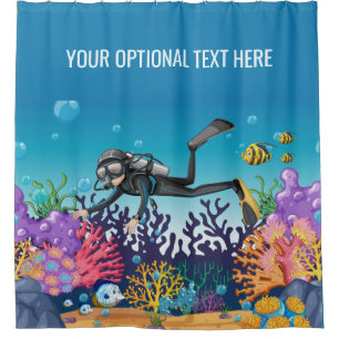 Scuba Diver custom text shower curtain