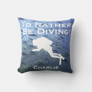 Scuba Diver Design "I'd Rather Be Diving" Throw Pillow