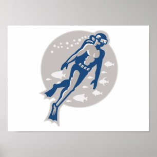 Scuba Diver Diving Retro Poster