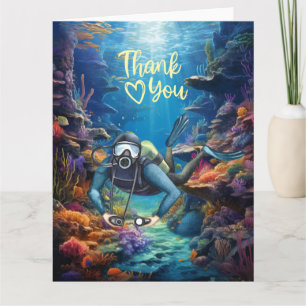 Scuba Diver diving under the sea Thank You Card