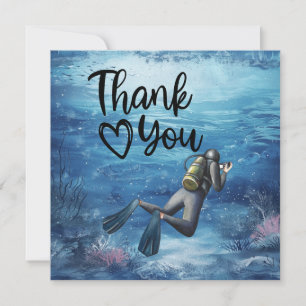 Scuba Diver diving under the sea Thank You Card