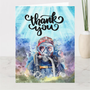 Scuba Diver diving under the sea Thank You Card