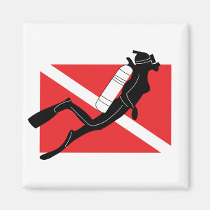 SCUBA Diver Down Flag With Female Diver Magnet