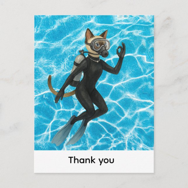 Scuba Diver for Siamese cat lover Postcard (Front)