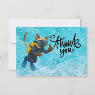 Scuba Diver for Siamese cat lover Thank You Card