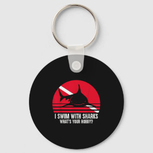 Scuba Diver Gift Shark Ocean Vintage Scuba Diving Keychain
